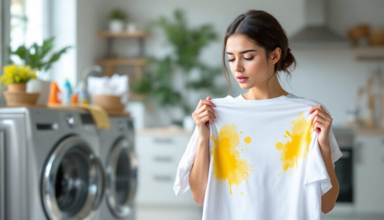 tache jaune sur vêtement blanc après lavage