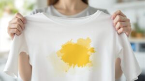 tache jaune sur vêtement blanc après lavage