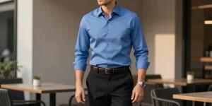 pantalon noir chemise bleu