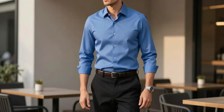 pantalon noir chemise bleu